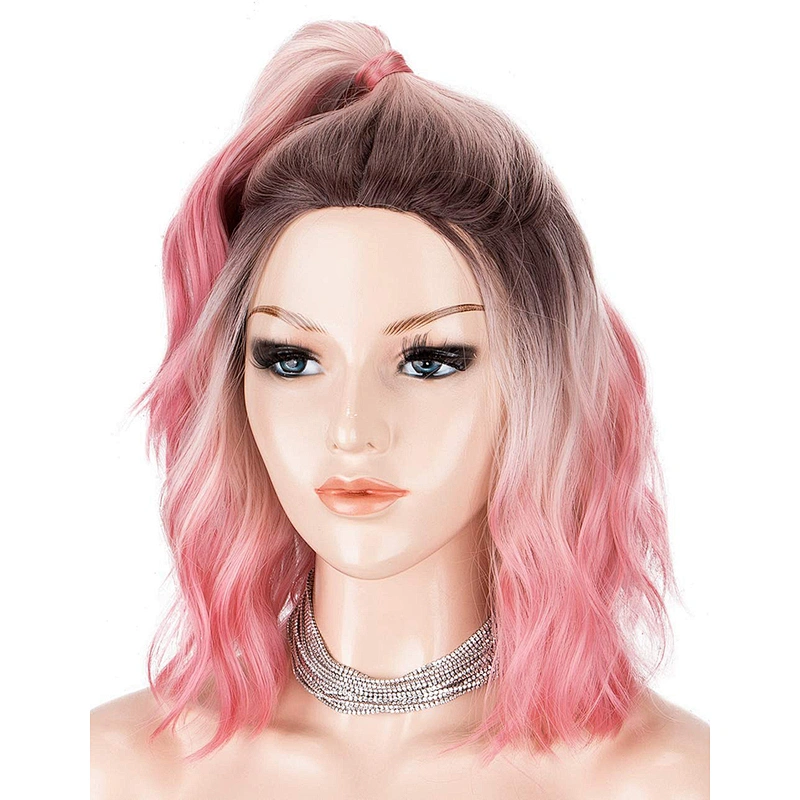 Longzhao Synthetic Heat Resistant Wigs For White Black Women Short Straight Pink Bob Middle Part Shoulder Length Hair Wigs