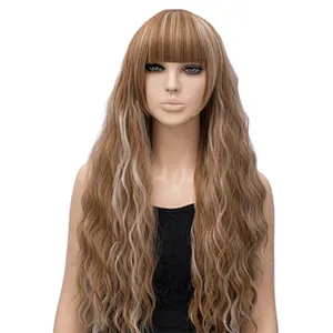 Longzhao Hot Selling Afro Long Curly Wave Wig Brown Mixed Blonde Color Synthetic Wigs For Black Women