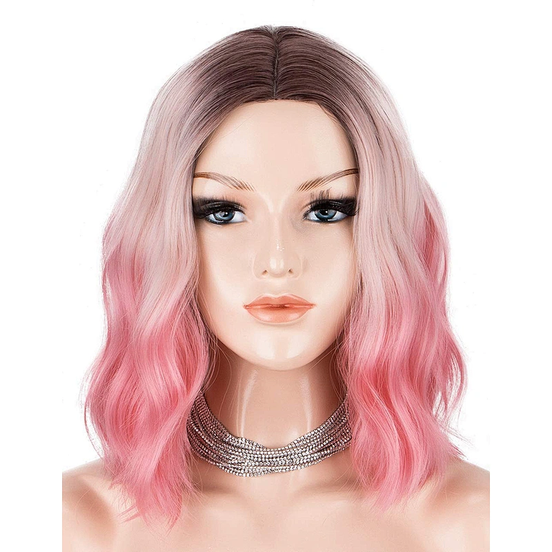 Longzhao Synthetic Heat Resistant Wigs For White Black Women Short Straight Pink Bob Middle Part Shoulder Length Hair Wigs