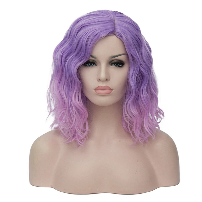 Top Quality Afro Short Bob Kinky Curly Style Purple Wig With Bangs Shoulder Length Kinky Fluffy Wigs For Black Women