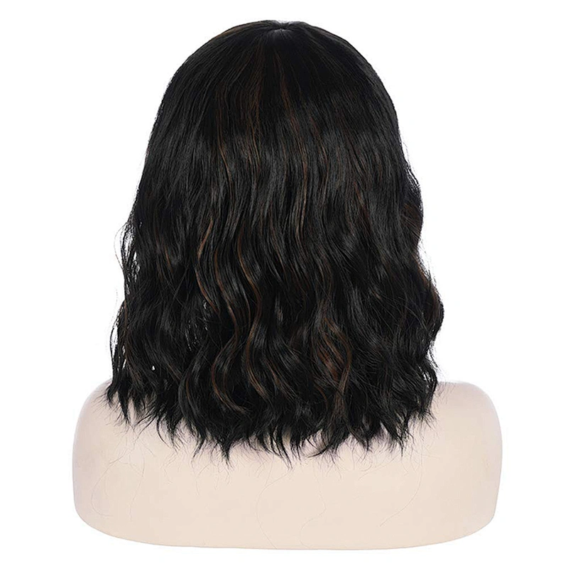 Longzhao Popular Vendor Cheap Wholesale Curly Loose Wave Short Bob Black Wig With Bangs For Black Women Synthetic Hair Wigs
