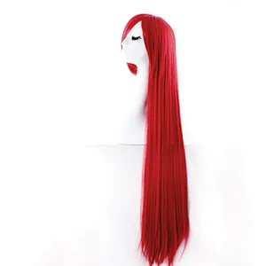 Longzhao Synthetic Long Silky Straight Wave Wigs For Women Black Mixed Wine Red Color Wigs With Bangs Heat Resistant Fiber