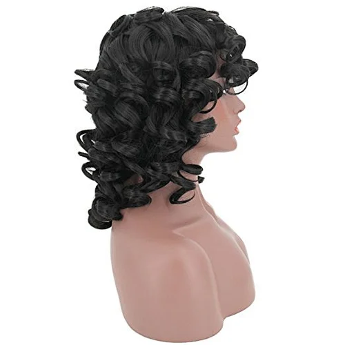 Longzhao Best-selling black shoulder length wigs natural kinky curly hair for Mature woman Wholesale wig