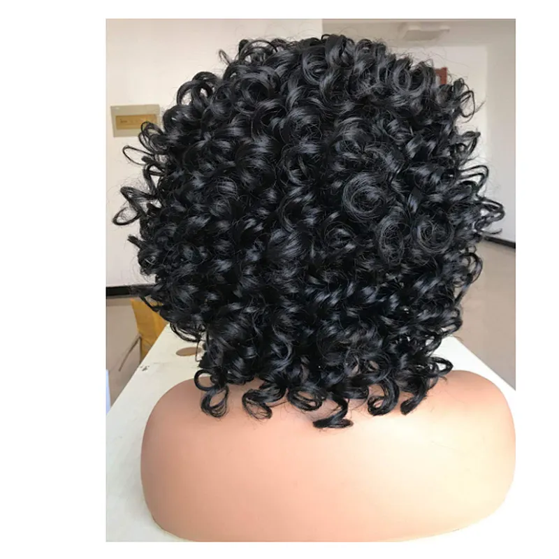 Longzhao Heat Resistant Fiber Afro Curly Wig Vendors Short Kinky Curly Synthetic Wigs For Women Short Bouncy Curly Fiber Wigs
