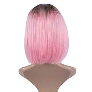 Longzhao Natural Wave Pink Bob Hair Wigs Heat Resistant Synthetic Fiber Bob Wigs With Bangs Cosplay Short Wigs