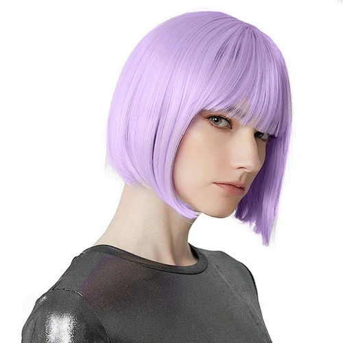 Purple Wigs Heat Resistant Synthetic Fiber Hair Silky Straight Short For Women Bob Party Cosplay Wigs