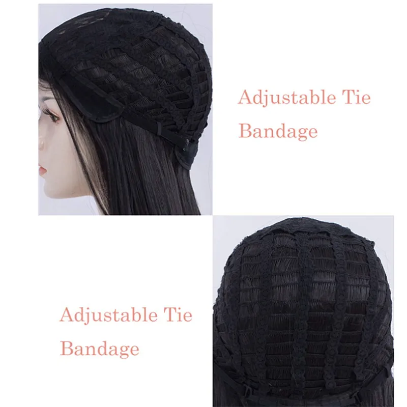 Longzhao Long Synthetic Silky Straight Wigs Heat Resistant Fiber Wigs For Black White Women Long Middle Part Black Wig Vendors