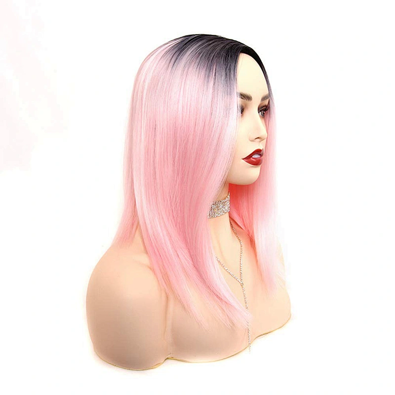 Longzhao Ombre Pink Synthetic Middle Part Straight Bob Hair Wigs Silk Straight Bob Wigs For Women Cosplay Wigs