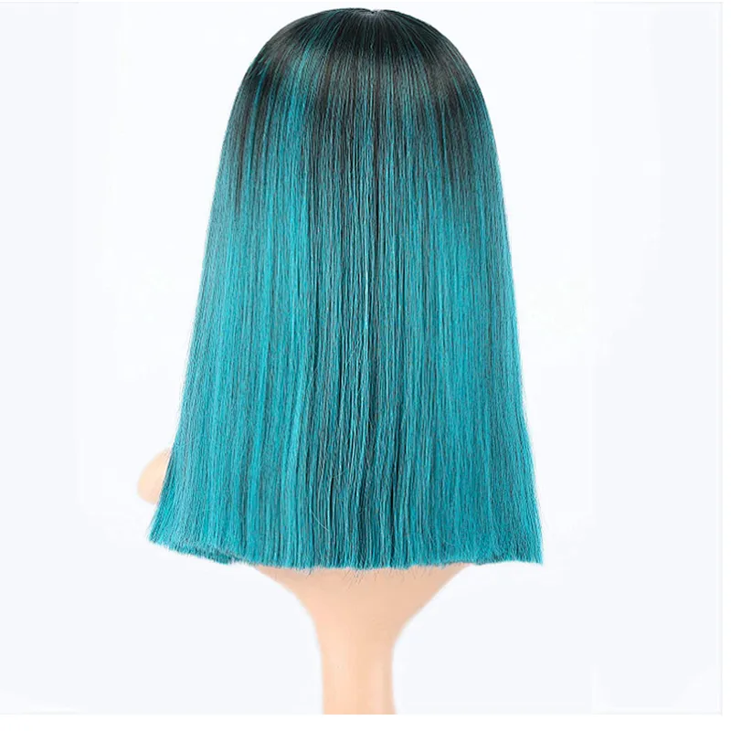 Longzhao Wholesale Cosplay Synthetic Middle Length Ombre Blue Bob Wigs For Black Women Afro Silky Straight Bob Wig