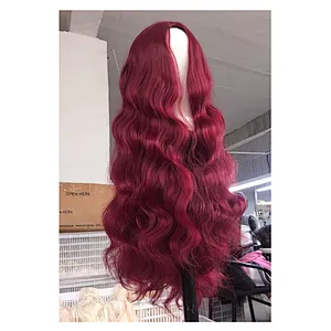 Longzhao High Quality Long Wavy Middle Part Synthetic Fiber Wigs For Black White Women Long Red Body Wave Synthetic Wigs