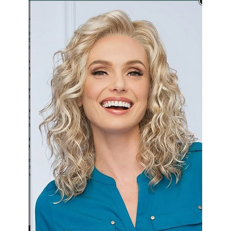 Longzhao Popular  shoulder length natural blonde deep wave heat-resistant synthetic wig for fashion women