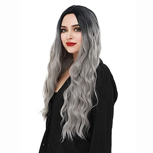 Longzhao Cheap Price Long Curly Wave Ombre Grey Wigs Synthetic Cosplay Wigs For Black Women Heat Resistant Fiber