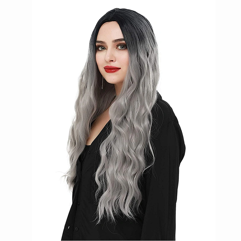 Longzhao Cheap Price Long Curly Wave Ombre Grey Wigs Synthetic Cosplay Wigs For Black Women Heat Resistant Fiber