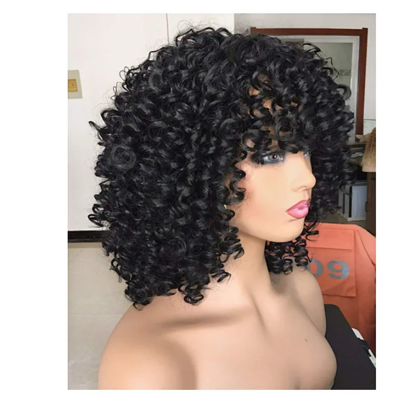 Hot Kinky Curly Synthetic Wig Medium Wholesale Afro Long Black Wigs For Black Women Heat Resistant Fiber
