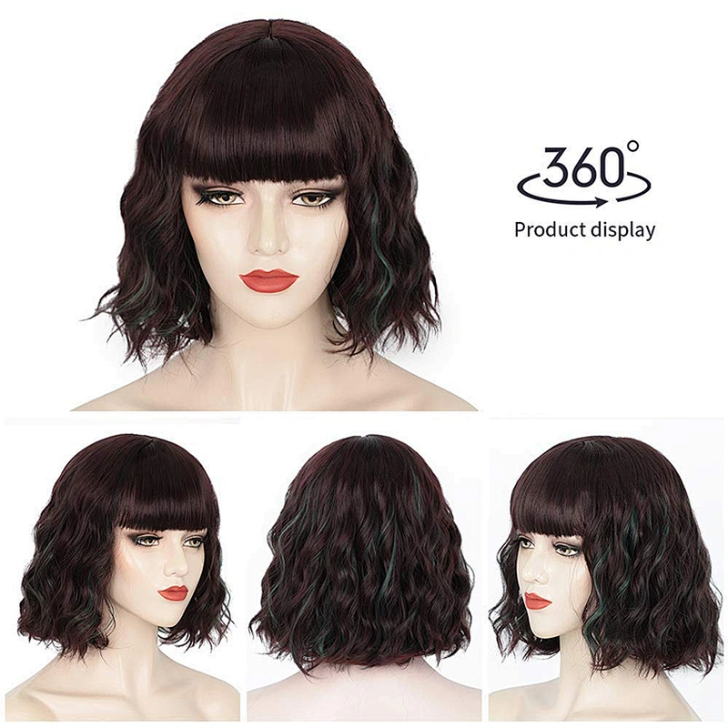 Machine Made Wholesale Cheap Vendor Afro Kinky Curly Short Bob Black Wig With Bangs For Black Women Synthetic Hair Wigs