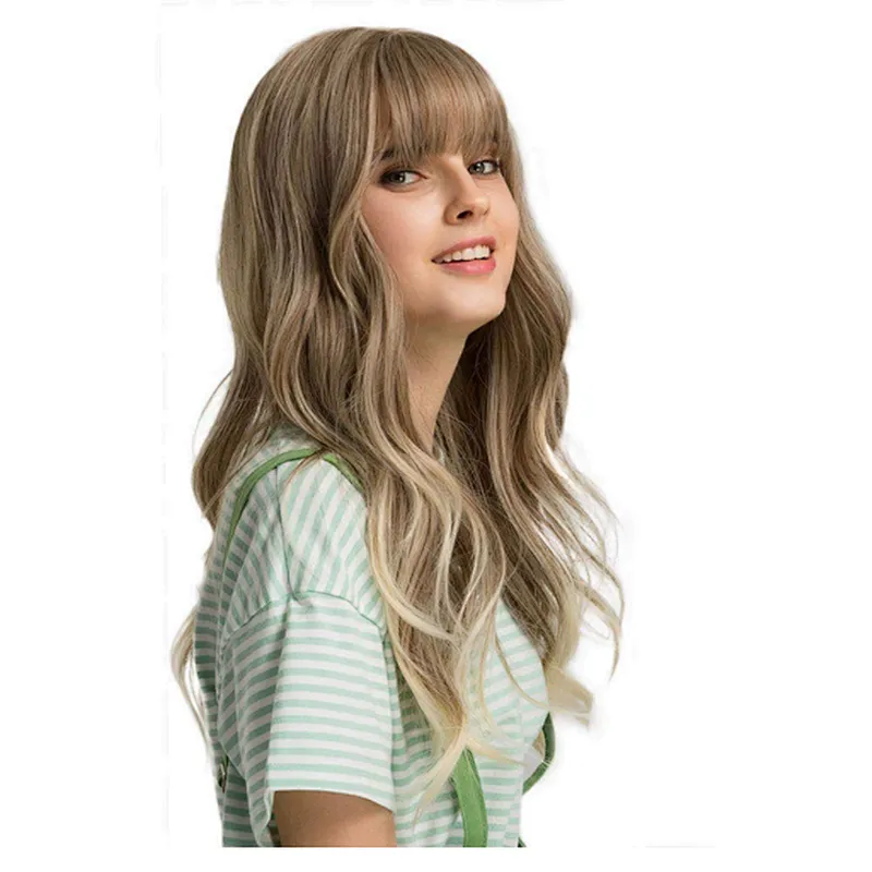 Longzhao 20 Inch Vendor Cheap Wholesale Curly Long Wavy Water Wave Mixed Brown Wig For Black Women Synthetic Hair Wigs
