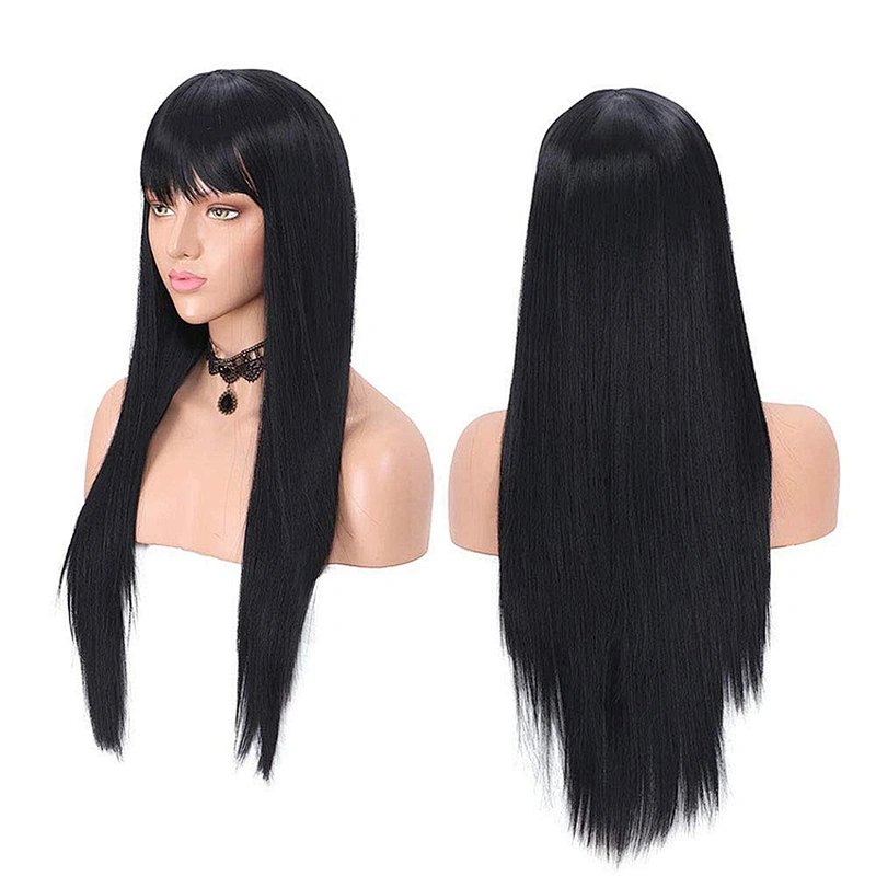 Longzhao Wholesale Long Silky Straight Black Hair Wigs Hot Selling Synthetic Women Wigs Heat Resistant Wigs