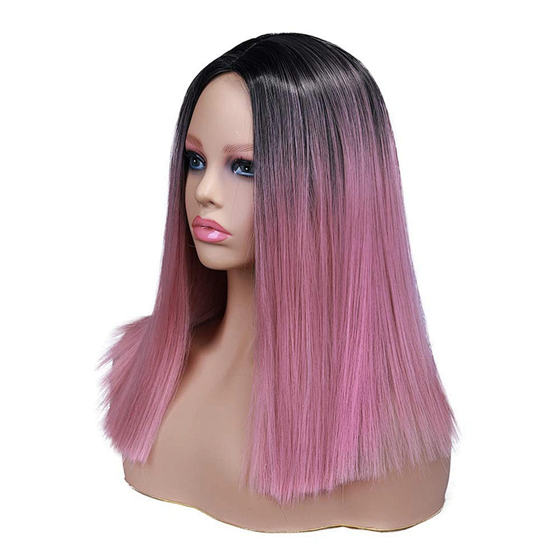 Longzhao Beauty  Afro Synthetic Ombre Pink Bob Wigs Short Silky Straight Bob Wigs For Black Women