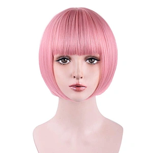 150 Length Hair Heat Resistant Wig For Black Women Pink Short Straight Bob Synthetic Middle Part Shoulder Hair Wigs