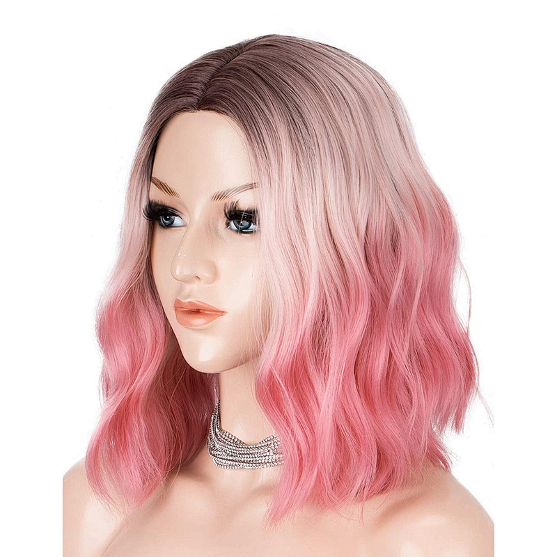 Longzhao Synthetic Heat Resistant Wigs For White Black Women Short Straight Pink Bob Middle Part Shoulder Length Hair Wigs
