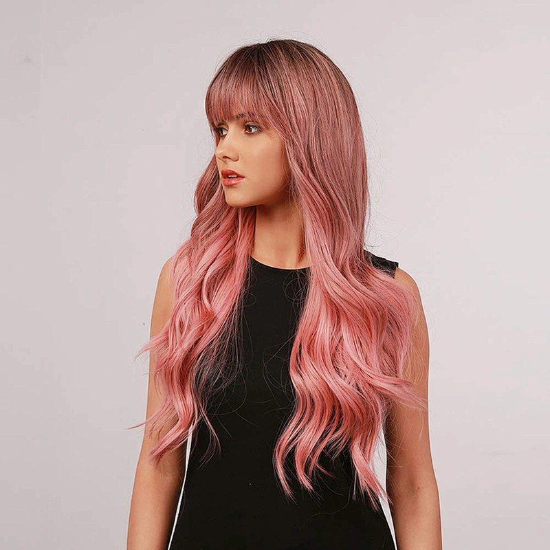 Longzhao Pink Lady Collection Heat Resistant Synthetic Fiber Wigs Long Curly Women Cosplay Wigs Long Wavy Wigs for Women