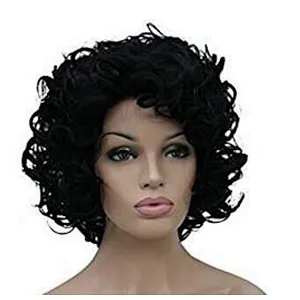 Longzhao Wholesale Popular Black Color Short Curly Heat  Resistant Synthetic Hair Wigs for Women