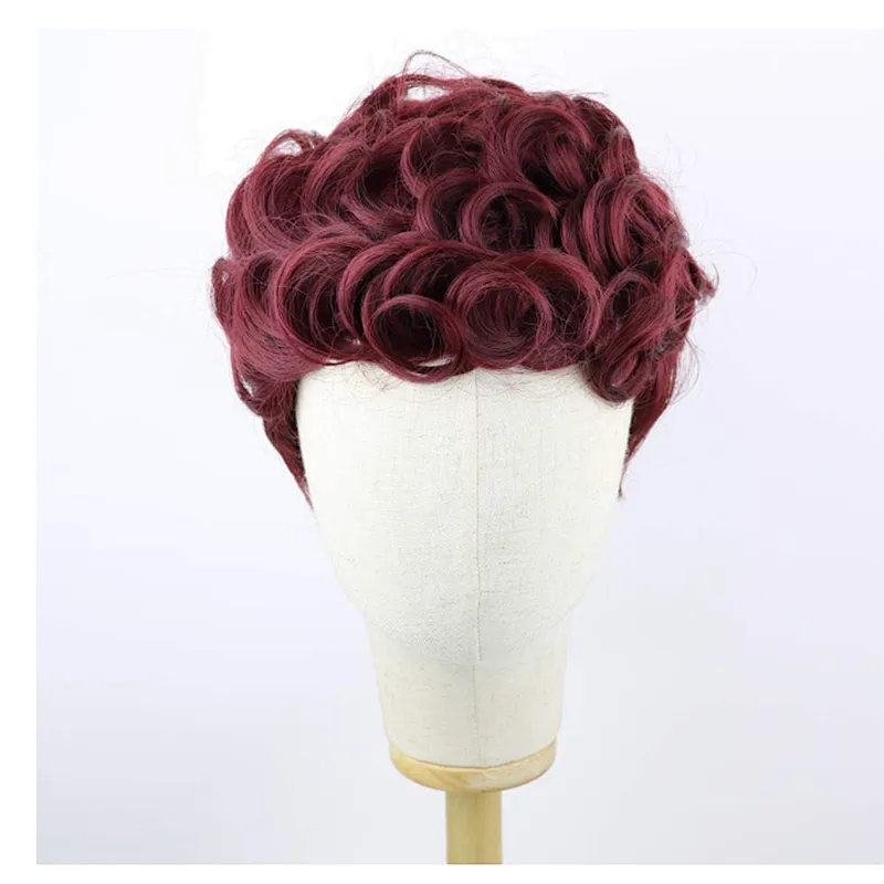 Longzhao 6 Inch Afro Wigs For Black Women Short Fluffy Synthetic Red Glueless Cosplay Hair Wigs For Christmas Party