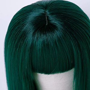 Longzhao Top Quality Cheap Synthetic Long Straight Wig With Neat Bangs Ombre Blue Color Heat Resistant Wigs For Black Women