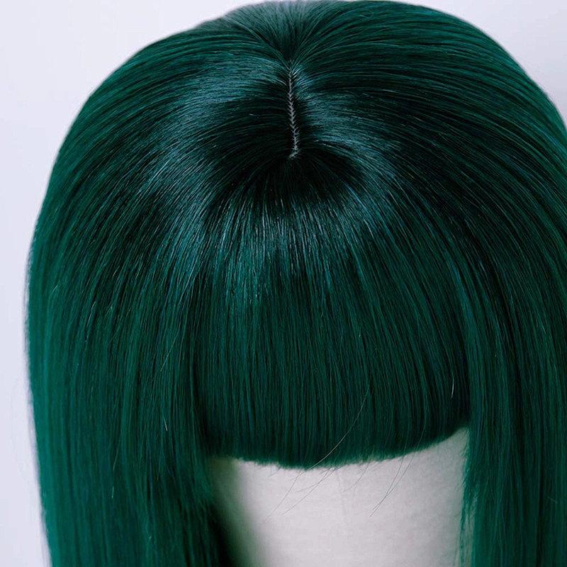 Longzhao Top Quality Cheap Synthetic Long Straight Wig With Neat Bangs Ombre Blue Color Heat Resistant Wigs For Black Women