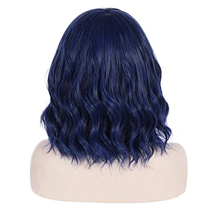 Longzhao Beauty Natural Wave Short Bob Wigs Ombre Blue Curly Wave Bob Wigs Synthetic Cosplay Wigs for Women