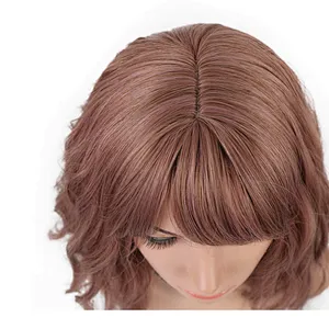 Wholesale Vendor Cheap Wholesale Bob Short Afro Kinky Curly Brown Wig With Bangs For Black Women Synthetic Hair Wigs