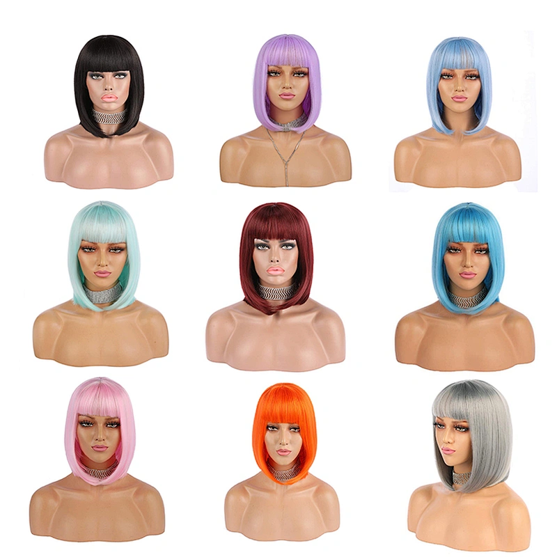 Longzhao Wholesale  Fashion Hot sale High Quality Cheap Colorful Heat Resistant Short Synthetic BOB Wigs synthetic hair