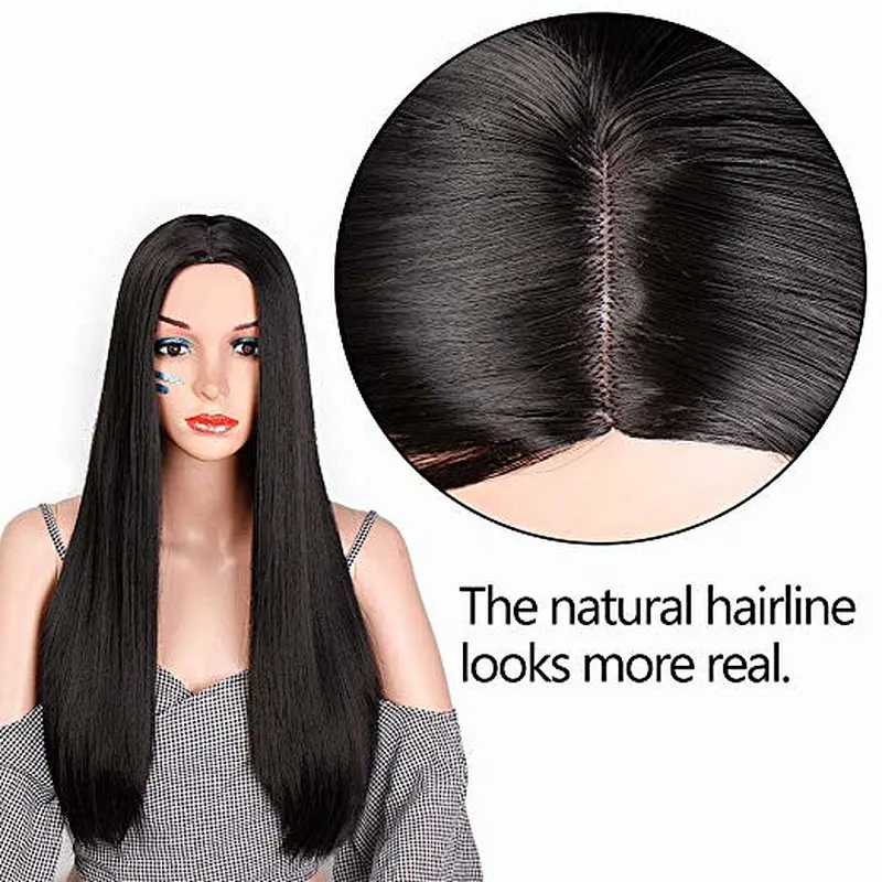Longzhao wholesale heat resistant long straight synthetic hair wigs for women