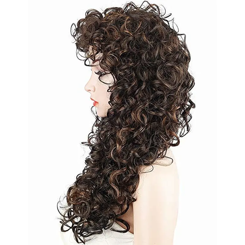Longzhao Beauty hot-selling Wholesale heat resistant kinky curly brown color synthetic long hair wigs for women