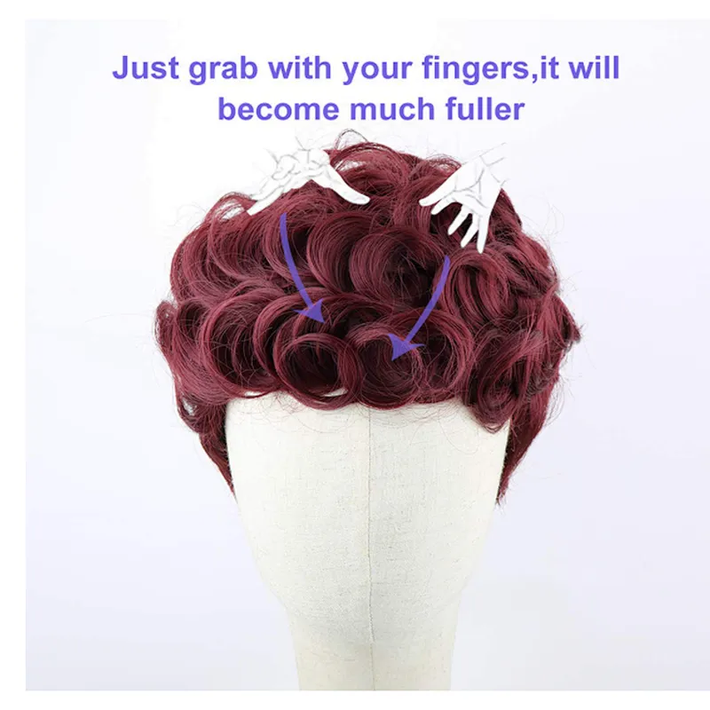 Longzhao 6 Inch Afro Wigs For Black Women Short Fluffy Synthetic Red Glueless Cosplay Hair Wigs For Christmas Party