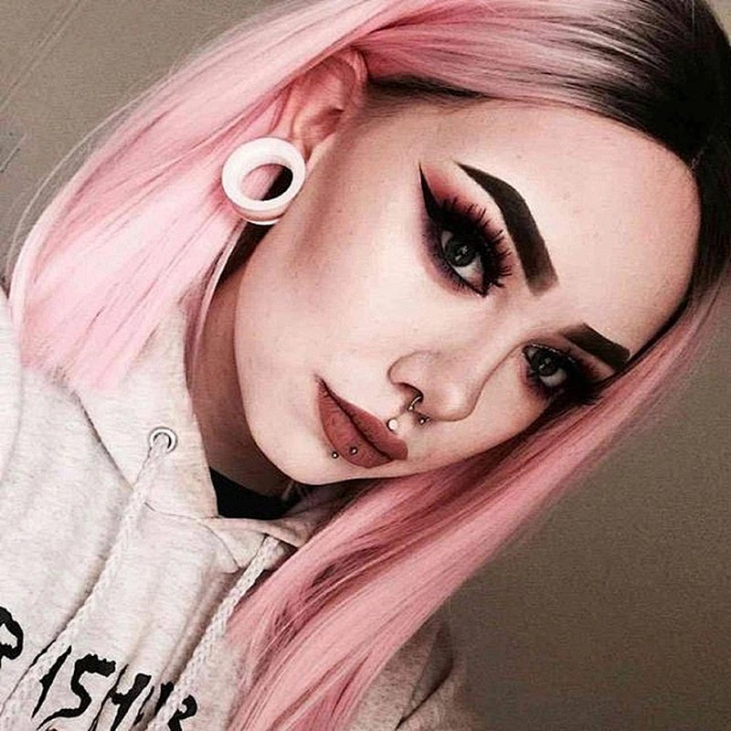 Longzhao Wholesale Pink Wig Black Roots Bob Wig Synthetic Short Straight Bob Wigs For Black Women Heat Resistant Fiber
