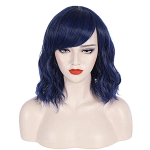 Longzhao Beauty Natural Wave Short Bob Wigs Ombre Blue Curly Wave Bob Wigs Synthetic Cosplay Wigs for Women