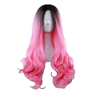 Longzhao New Design Body Wave Ombre Pink Dark Root Wigs Middle Part Cosplay Long Wavy Wig Synthetic Hair Wigs For Black Women