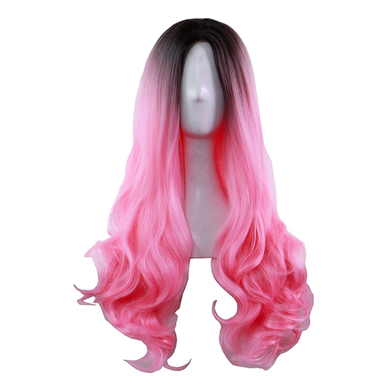 Longzhao New Design Body Wave Ombre Pink Dark Root Wigs Middle Part Cosplay Long Wavy Wig Synthetic Hair Wigs For Black Women
