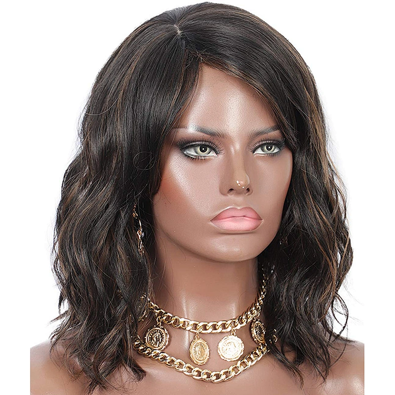 12 Inch Vendor Cheap Wholesale Curly Loose Wave Short Bob Brown Wig With Bangs For Black Women Synthetic Hair Wigs