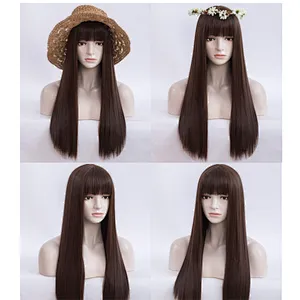 Longzhao Long Synthetic Silky Straight Wigs Heat Resistant Fiber Wigs For Black White Women Long Middle Part Black Wig Vendors
