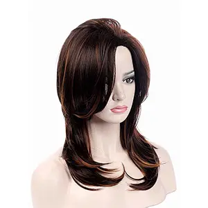 Longzhao wholesale fashion brown color body wave curly synthetic wigs for women lady