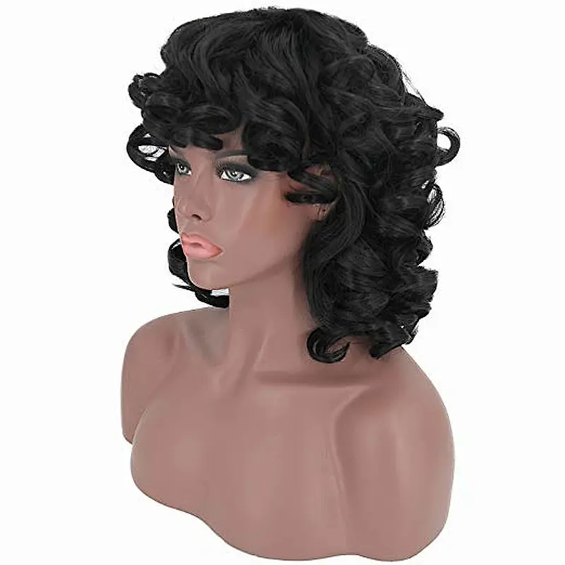 Longzhao Best-selling black shoulder length wigs natural kinky curly hair for Mature woman Wholesale wig