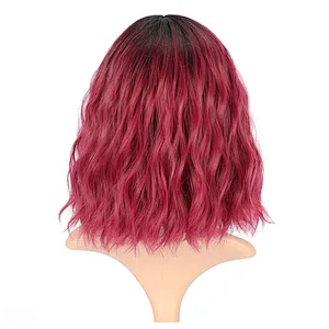 Vendor Cheap Wholesale Cosplay Curly Loose Wave Short Bob Wine Red Wig With Bangs For Black Women Synthetic Hair Wigs