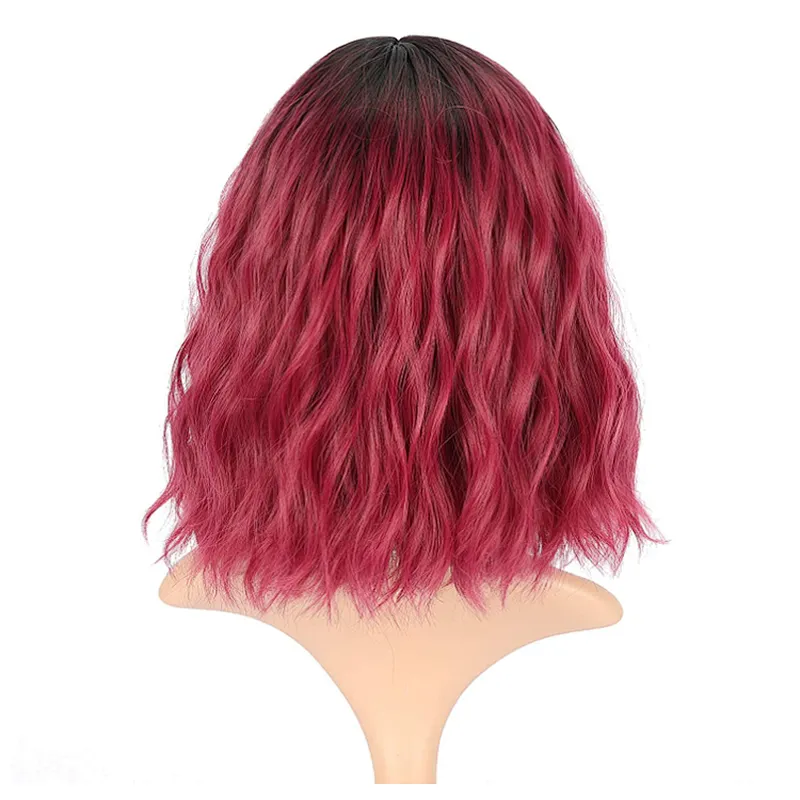 Vendor Cheap Wholesale Cosplay Curly Loose Wave Short Bob Wine Red Wig With Bangs For Black Women Synthetic Hair Wigs