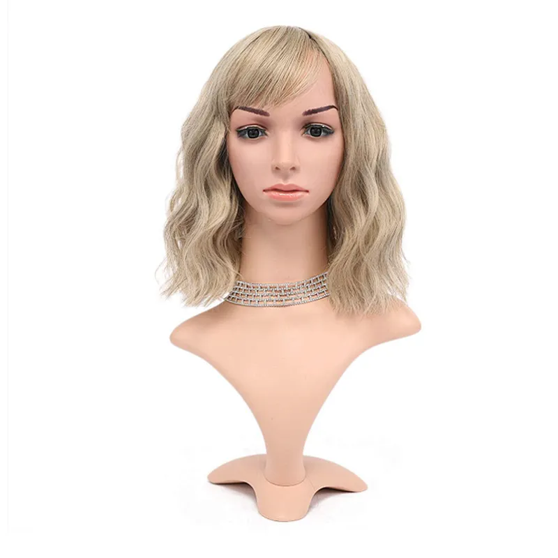 Longzhao Hot Selling Afro Synthetic Blonde Mixed Brown Bob Wig Short Kinky Curly Bob Wigs With Bangs For Black Women