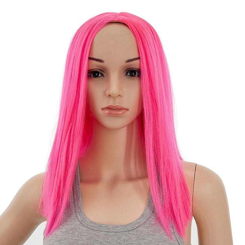 Longzhao Synthetic Heat Resistant Wigs For White Black Women Short Straight Pink Bob Middle Part Shoulder Length Hair Wigs