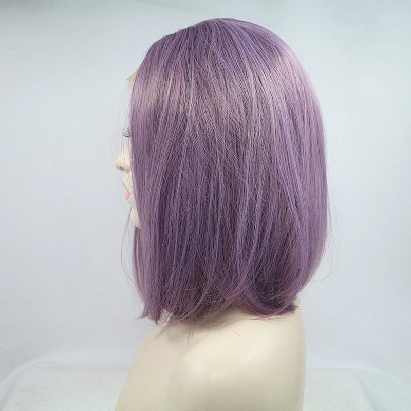 Synthetic Straight Bob Wigs Purple Color Medium Length Straight Bob Wigs Heat Resistant Synthetic Fiber Bob lace  frontal Wigs