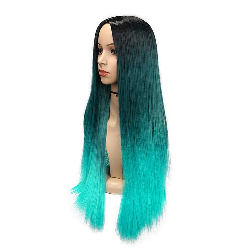 Longzhao Synthetic Long Wavy Lake Blue Wig for Woman Cosplay Wig Grey Green Blue Heat Resistant Fiber Wigs
