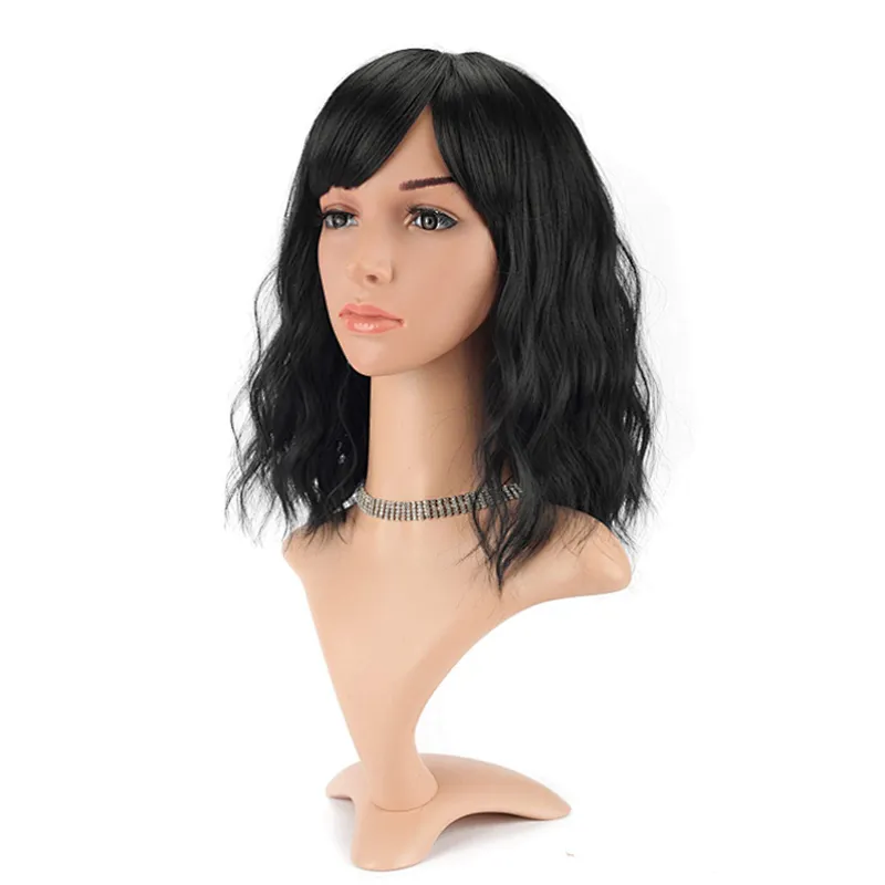 Popular Short Afro Curly Black Bob Wig With Bangs Shoulder Length Synthetic Afro Kinky Curly Wigs For Black Women